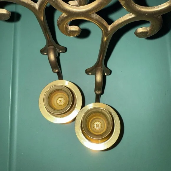 Brass Wall Sconce Taper Candle Holders Set of 2 OSK - Picture 6 of 6